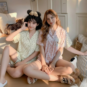 Versatile Women's Home Suit Outside Wearable Cooling Pajamas Set Turn-down Collar Short Sleeve Sleepwear Loungewear 2026 - Product Image 1