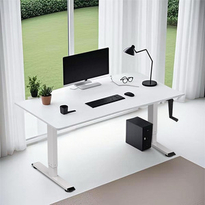 <b>Adjustable</b> Computer Desk White Frame Solid Wood Electric Lifting Home Office Study <b>Table</b> - Product Image 1