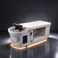 Lit de shampoing électrique en cuir PU blanc ivoire, inclinable, avec fonction vapeur, pour thérapie capillaire et massage, avec base LED, pour salon de coiffure, spa