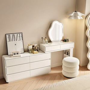 Cream Colored Dressing Table With Mirror And Storage Drawer For Bedroom Makeup Vanity - Product Image 2