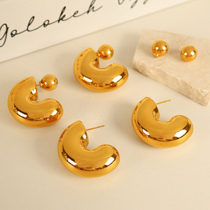 Boucles d'oreilles clous plaquées or en forme de C, design géométrique, en acier inoxydable, bijoux de mode pour soirée EH702 - Product Image 3