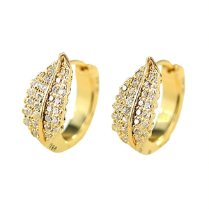 Pendientes de Aro con Plumas Doradas, Oro de 18K, Engaste de Diamantes, Joyería Fina para Uso Diario de Mujer - Product Image 1