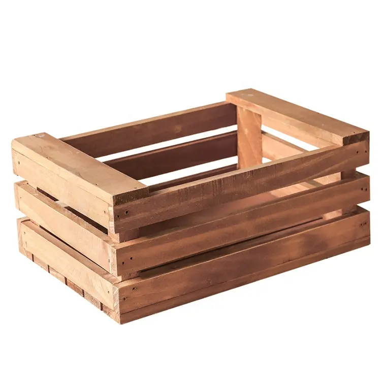 Wholesale brown gray wood wine boxes storage crates with handles, set of 3