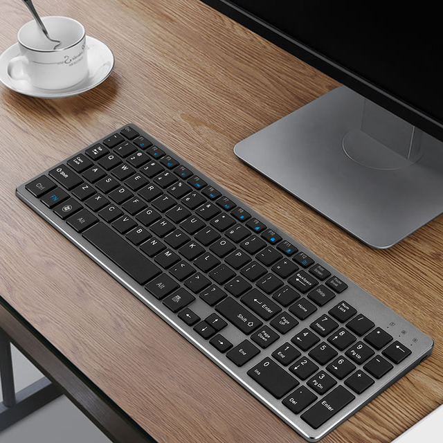 2.4G Rechargeable Ergonomic and Slim Wireless Keyboard with USB & Type C, Full Size and Portable Design