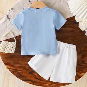 Completo Estivo per Bambine: T-shirt <span class=keywords><strong>Blu</strong></span> a Maniche Corte e Pantaloncini, Abbigliamento per Bambine all'Ingrosso - Product Image 3