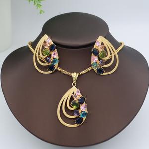 مجموعة مجوهرات نسائية أنيقة بجودة الشمس 5in1 من الماس الزركون الرومانسي أقراط كبيرة قلادة طويلة - Product Image 2