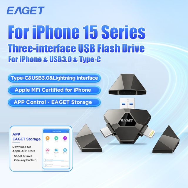 EAGET Wholesale USB Stick Type-C&Lightning&USB Memoria Pen Drive 128/256/512GB Three Interface Custom USB Flash Drive Pendrive