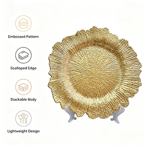 <span class=keywords><strong>Assiette</strong></span> de présentation en plastique texturé doré de 13 pouces avec bord festonné pour la décoration de table de mariage, banquet ou événement - Product Image 6