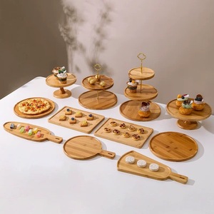 Soportes de exhibición de postres de bambú Ruichang, bandejas de pastel escalonadas con asa, giratorias y multifuncionales para aperitivos de té de la tarde - Product Image 3
