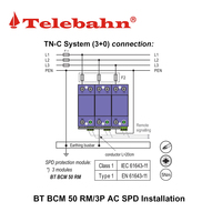Dispositifs de protection contre les surtensions 50kA 10/350μs 3P, protecteur de surtension basse tension SPD pour système triphasé TN-C