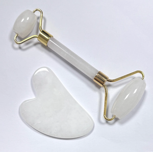 Herramientas de belleza para el rostro con piedras preciosas naturales, kit de masajeador facial con rodillo y gua sha de jade blanco para reafirmar la piel. - Product Image 6
