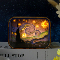 Lampe en bois décorative de bureau, Peinture à l'huile de Van Gogh Nuit étoilée, Veilleuse LED 3D, Design de bâtiment urbain, Lampe en bois, Cadeau de luxe