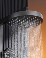 Nouvel ensemble de douche mural moderne en cuivre chromé brossé avec barre coulissante, rangement double couche, gris, pommeau de douche thermostatique effet pluie forte