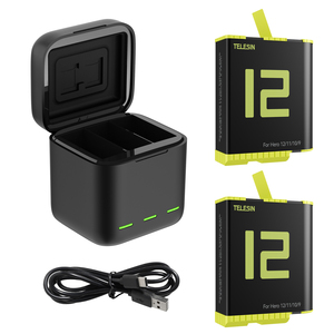 Venta caliente Telesin <span class=keywords><strong>Gopro</strong></span> Triple caja de cargador de almacenamiento de batería con 2 uds Kit de baterías para <span class=keywords><strong>GoPro</strong></span> <span class=keywords><strong>Hero9</strong></span>/10/11/12 - Product Image 6