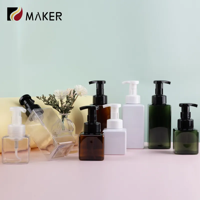 Empty 250ml 500ml Frosted Amber Green PET Foaming Hand Soap Pump Cosmetic Facial Cleanser Dispenser Mousse Foam Pump Bottles