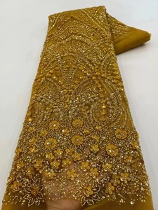 <span class=keywords><strong>Tulle</strong></span> <span class=keywords><strong>bleu</strong></span> africain NI.AI avec perles et paillettes, tissu brodé en dentelle pour robe de mariée - Product Image 2