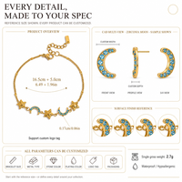 Bracelet classique en acier inoxydable plaqué or 18 carats avec perles, zircon, pierre bleue, breloque en forme de lune, étanche, hypoallergénique, tendance