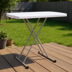 Mesa blanca para exteriores, 76x50x70,5 cm, muebles de jardín de plástico elevables, diseño minimalista, estructura de metal - Product Image 2