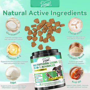 OEM 25-en-1 DogVitamins Suppléments Multivitamine Glucosamine Probiotiques Oméga-3 à croquer pour chiot Soins de santé optimaux pour le cœur - Product Image 2