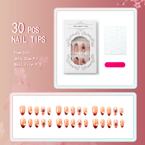 30 Piezas de Extensiones de <span class=keywords><strong>Uñas</strong></span> en Forma de Almendra, Diseño Floral 3D, Puntas de Manicura Francesa Marrón Premium, Más Vendidas Diariamente - Product Image 2