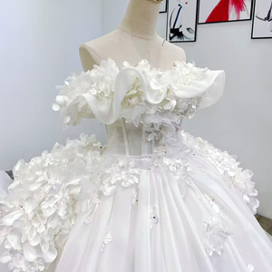 Robes de mariée 3D fleuries ultra-fines pour femmes, robe de bal en organza, robe de mariée à col cœur, robe drapée à paillettes WM33 - Product Image 4