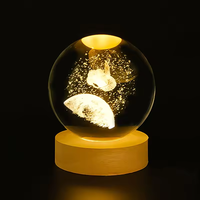 Boule de cristal K9 gravée au laser 3D Base de lumière LED Verre poli Saturne Planète Système solaire Globe pour cadeau de décoration intérieure