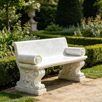 Banc de jardin en marbre blanc de style antique sculpté à la main, banc en pierre à motifs floraux sculptés à la main pour la décoration extérieure