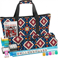 Set Mahjong Amerika Bergaya 166 Ubin Standar Besar Tas Lembut Hitam Pekat 4 Rak Universal Penggeser Game Night Pro
