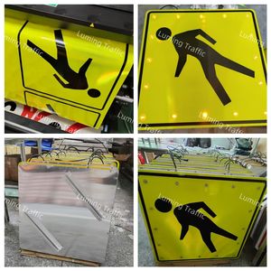 Señal de Advertencia Vial con Película Fluorescente Amarillo-Verde, Alimentada por Energía Solar, LED Intermitente, para Cruce Peatonal, Reduce el Tráfico, OEM ODM - Product Image 4