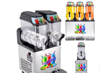 Machine à slush et smoothies industrielle et commerciale en acier inoxydable 304 argenté, 2 bacs, avec couvercle lumineux LED pour restaurant