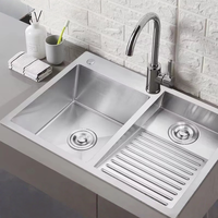 Évier de balcon HuSheng en acier inoxydable SUS304 brossé à la main avec planche à laver intégrée, évier de cuisine extra épais et grand format