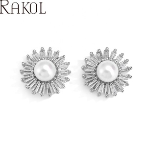 RAKOL EP5593 Girasol Perla Moda Circón Joyería Agua profunda Pendientes coloridos rápidos - Product Image 1