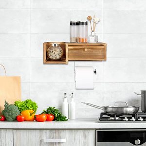 Solid Wood Wall Mounted Toilet <b>Paper</b> Holder With Storage Shelf Rectangle Easy Cleaning <b>Kitchen</b> Bathroom Organizer - Product Image 1