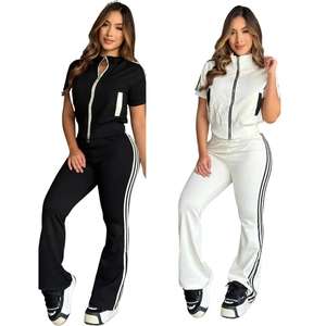 J5253女新款秋季款跨界套装拼布罗纹拼色宽松休闲长裤立体两件套 - Product Image 2