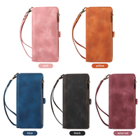 Dompet Kulit PU untuk Ponsel Samsung S24, 9 Slot Kartu + Kantong Koin Ber-resleting, Penyangga, Pemblokir RFID, 360 °   Perlindungan