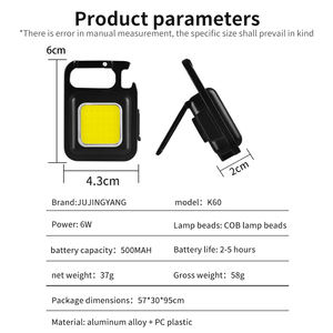 Superheldere IP54 waterdichte ABS mini draagbare platte zaklamp magnetische oplaadbare sleutelhangerlamp led-zaklamp flesopener - Product Image 5