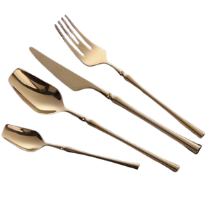 Couverts en acier poli or accessoires cuillère couteau fourchette miroir ensemble de couverts maison cuisine mariage restauration utilisation - Product Image 1