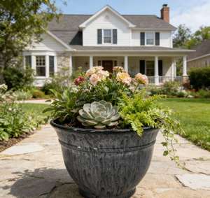 Pot Bunga <span class=keywords><strong>Resin</strong></span> Motif Kayu Ungu Vintage Kaliber Besar untuk Dekorasi Rumah Retro, Cocok untuk Taman Dalam dan Luar Ruangan - Product Image 5