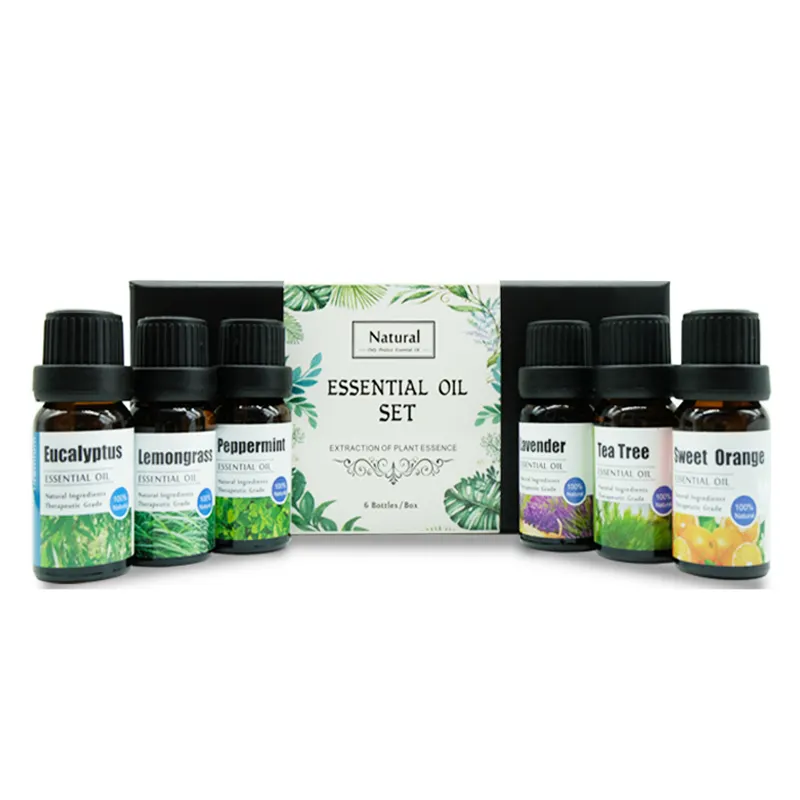 Groothandel Natuurlijke Diffuser Etherische Olie Geschenkset 6 Pack Aromatherapie Kwaliteit Pure Etherische Olie Lavendel Ontspannen Kalme Pepermunt