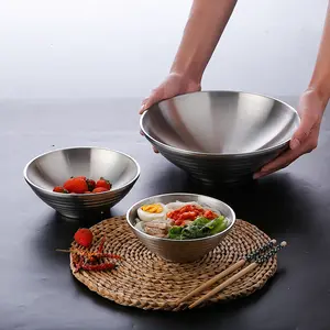 Ménage Style Coréen Métal Salade Fruits Nouilles Bol À Mélanger 20CM En Acier Inoxydable Or Grand Rond Soupe Ramen Bol