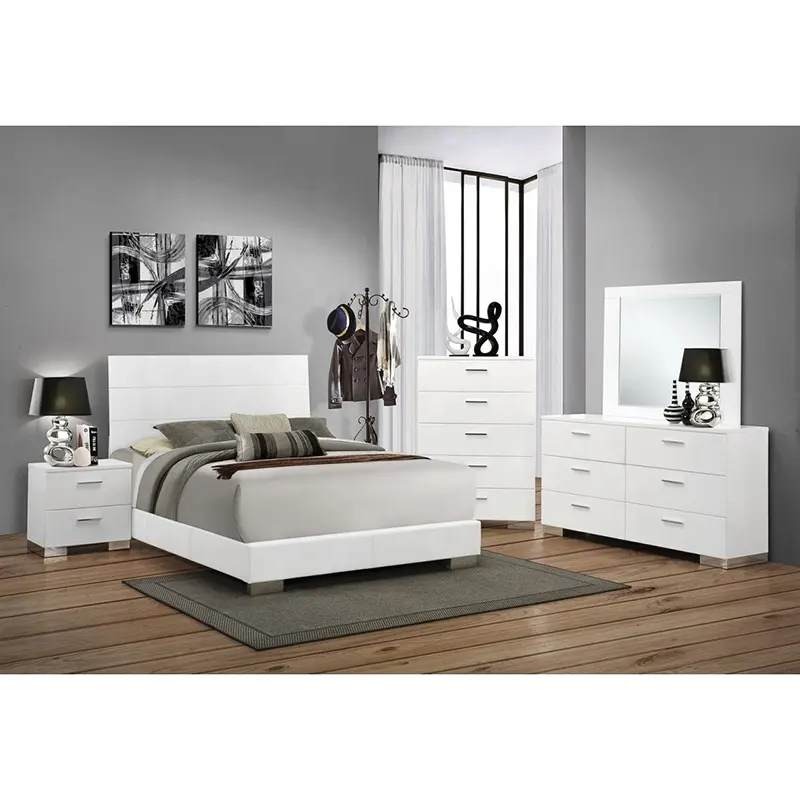Moderne Einfache Design Holz Schlafzimmer Möbel 11NAA033 Weiß Glänzend Schlafzimmer Sets