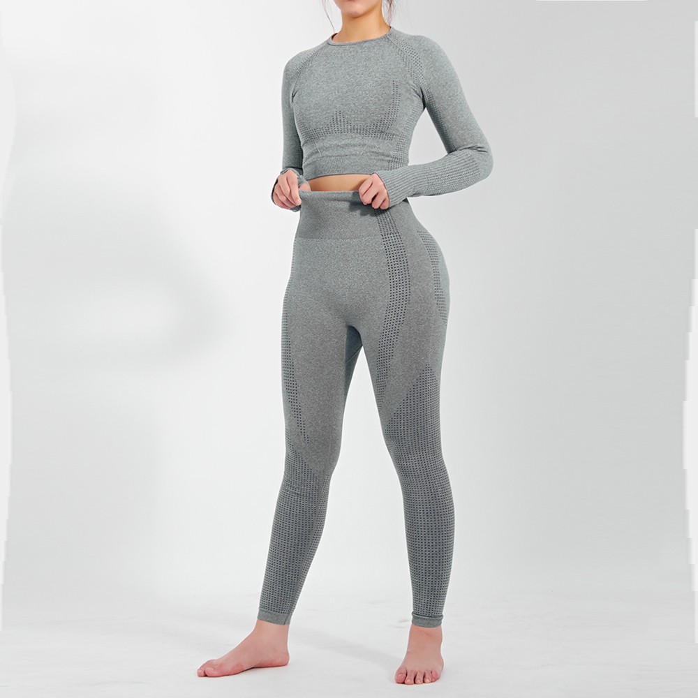 Fashion Multicolour High Neck Black Long Sleeve Tummy Control Fitiness Clothing High Waist Ribbed Seamless Yoga Set