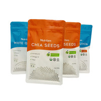 Sachet d'emballage personnalisé pour snacks avec logo, 500g, refermable, imprimé, résistant à l'humidité, pour graines de chia bio