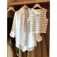 Taille libre col haut rayé pull en tricot à manches volantes haut début printemps maillot de corps à manches courtes moins cher