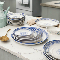 Nouvelles assiettes en plastique profondes pour restaurant commercial, assiette ronde et profonde bleue en mélamine