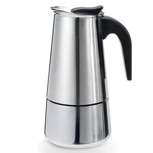 Bếp Nấu Máy Pha Cà Phê Espresso Máy Pha Cà Phê Ý Bình Pha Cà Phê Moka 6.8 Oz Thép Không Gỉ Sang Trọng Màu Bạc Kim Loại Crôm