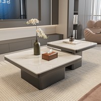 Table basse modulaire carrée durable de style italien, surface en dalle de pierre, pour petits appartements, style moderne minimaliste