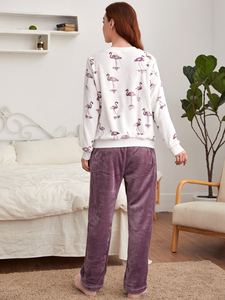 Thiết Kế Flamingo <span class=keywords><strong>Pattern</strong></span> In Tùy Chỉnh <span class=keywords><strong>Top</strong></span> Quần Pajama Đặt Ấm Pijama Fleece Phụ Nữ Pyjamas - Product Image 5