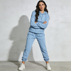 Chándal de gran tamaño, trajes de Color sólido, conjunto de dos piezas, informal, con capucha, manga larga, Tops, pantalones, sudaderas con capucha y pantalones de Invierno para mujer - Product Image 4