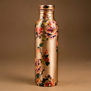 Rose Gold Floral Enamel <b>Copper</b> Water <b>Bottle</b> – Luxury Leakproof Ayurvedic <b>Copper</b> <b>Drinking</b> <b>Bottle</b> for Home Office Travel and Gift - Product Image 1